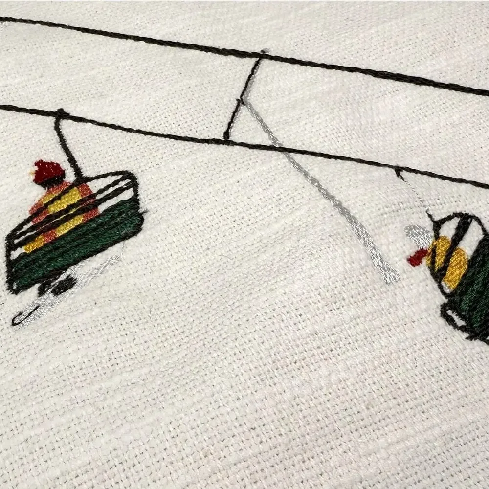 West Elm Embroidered Skier Pillow Cover 18x18 Alabaster Cotton Winter Decor New